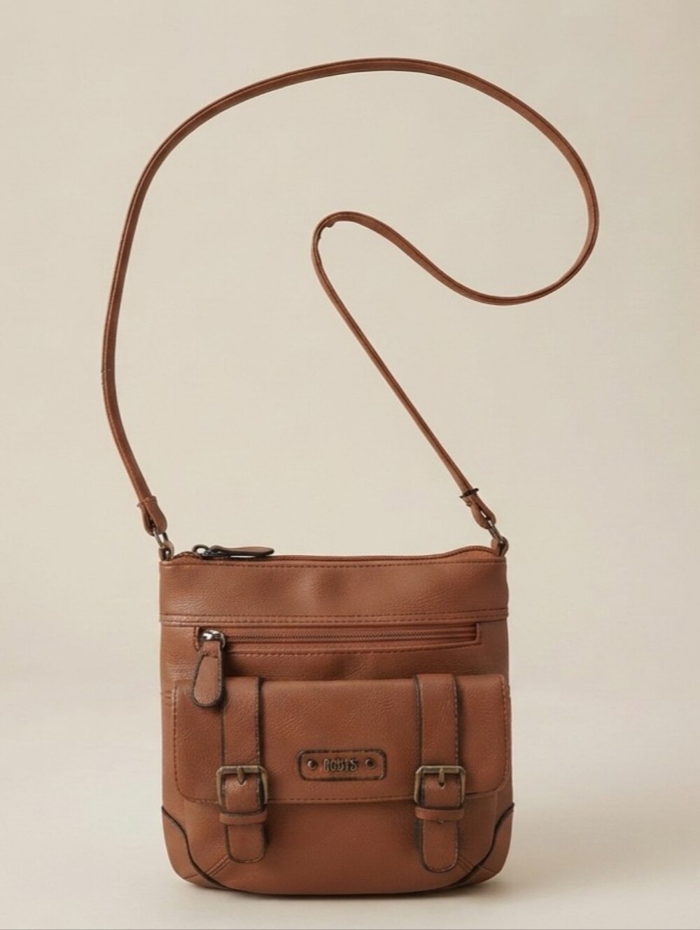 Roots Tan Brown Faux Leather Crossbody Bag Boho Chic Shoulder Purse